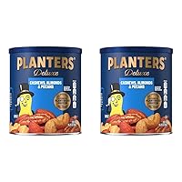 PLANTERS Deluxe Cashews, Almonds & Pecans, Party Snacks, Plant-Based Protein, 15.25 Oz Canister (Pack of 2)