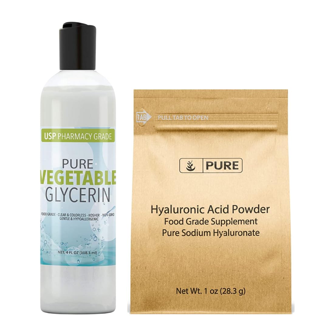 PURE ORIGINAL INGREDIENTS Hyaluronic Acid and Vegetable Glycerin Bundle, Various Sizes, Food Grade, Oderless