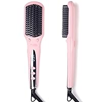 TYMO Ionic Hair Straightener Brush - Straightening Comb with 10M Negative Ions, 25s Heat-up, 16 Temps, Dual Voltage, LED Display | Ceramic Hot Comb Hair Brush Straightener for Women, Pink