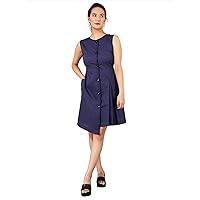 Women's Cotton Linen Solid Midi Dress