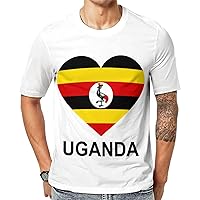 Heart Love Uganda Men's Short Sleeve T-Shirts Casual Crew Neck Tee Summer Regular Fit Tops