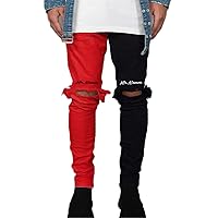 Andongnywell Men's Slim Fit Straight Tube Zipper Jeans Matching Color Washed Denim Pants Zip Pocket Trousers