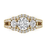 2.2 ct Round Cut 3 stone Halo Solitaire White Lab Created Sapphire Accent Anniversary Promise Bridal ring 18K Yellow Gold