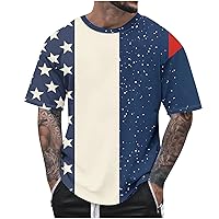 Mens 4th of July T Shirts American Flag Stars Stripes Patriotic Pullover Tops Summer Short Sleeve Crewneck T-Shirt