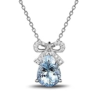 1.68ct Pear Shaped Cut Blue Aquamarine 14k White Gold Pendant 925 Sterling Silver Chain Necklace Teardrop