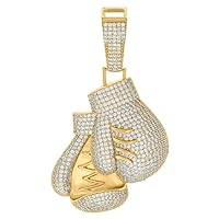 925 Sterling Silver Yellow tone Mens CZ Cubic Zirconia Simulated Diamond Boxing Gloves Sports Charm Pendant Necklace Jewelry for Men