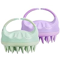 Scalp Massager Hair Growth with Soft Silicone Bristles to Remove Dandruff and Relieve Itching, Shampoo Brush for Hair Care & Relax Scalp, Scalp Scrubber for Wet Dry Hair (Green & Purple)