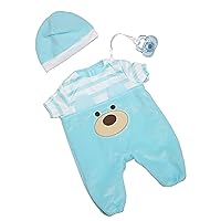 JC Toys |Blue Bear Onesie | Baby Doll Outfit + Hat + Pacifier | | Ages 2+ | Fits Dolls 12