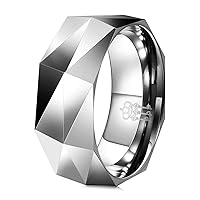 THREE KEYS JEWELRY Multi-faceted Tungsten Wedding Rings 2mm 4mm 6mm Silver Bands for Men Women