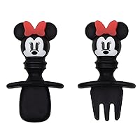 Bumkins Disney Baby Utensils Set, Chewtensils Silicone Spoons for Dipping, Self-Feeding, Baby Led Weaning, Trainer Learning, First Stage Eating, Soft Fork and Spoon, Babies 6 Months, Minnie Mouse