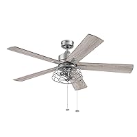 Prominence Home Marshall, 52 Inch Industrial Style LED Ceiling Fan with Light, Pull Chain, Three Mounting Options, Dual Finish Blades, Reversible Motor - Model 51458-01 (Pewter)