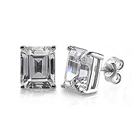 5.00X7.00 MM Octagon Cubic Zircon Gemstone Platinum Plated 925 Sterling Silver Stud Earring For Girls