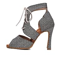 AOQUNFS Women's Peep Toe Tango Salsa Ballroom Lace Up High Heel Latin Dancing Shoes Evening Ankle Boots,Model L530