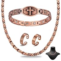 Copper Necklace for Men Women & Copper Bracelets for Women Magnetic Necklace Headaches Migraine Shoulders and Back Arthritis Pain Relief Strength Therapy Magnets Adjustable Size with Gifts Box