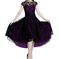 (SM, MD, LG, XL or XXL) Belle of The Ball - Purple 1950s Full Body Lace Mesh Boat Neck Dress