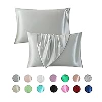 Ultrsoft Satin Pillowcase for Hair and Skin, Set of 2pc 20x36 Inches Silver Grey Silk King Pillow Case, Envelope Closure Pillow Covers Gift for Women and Men (King, Silver Grey)