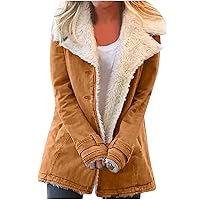 Women's Lapel Sherpa Fleece Lined Dressy Jacket Oversized Winter Button Down Warm Coat Long Sleeve Solid Outerwear