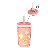 Zak Designs Kelso Tumbler Toddler Cup For Travel or At Home, 12oz Vacuum Insulated Stainless Steel Sippy Cup With Leak-Proof Design is Perfect For Kids (Happy Fruit)