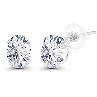Genuine 14K Solid White Gold 7x5mm Oval Created White Sapphire Birthstone Stud Earrings