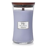 WoodWick Large Hourglass Candle, Lavender Spa - Premium Soy Blend Wax, Pluswick Innovation Wood Wick, Made in USA