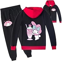 Toddler My Melody Basic Zip Up Hooded Pullover and Sweatpants,2 Piece Zipper Hoody Outfit for Girls