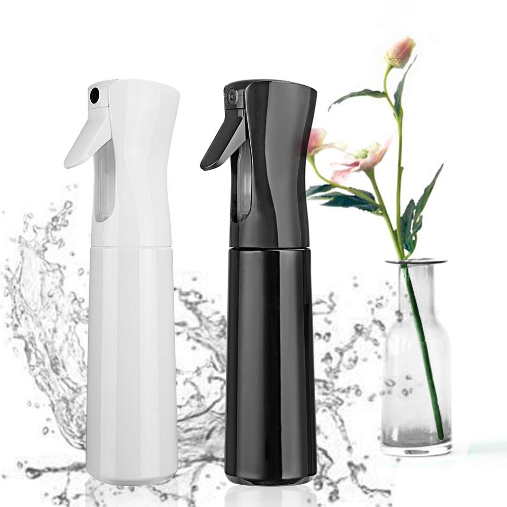 Cosywell Hair Spray Bottle Empty Plastic Trigger Spray Bottle Refillable Fine Mist Sprayer Bottle 2 Pack 10oz /300ml for Hair Styling, Cleaning, Garden Continuous Water Mister (1Black+White)