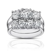 2.25 Ct Three Stone Round Diamond Engagement Ring with Wedding Band in Platinum