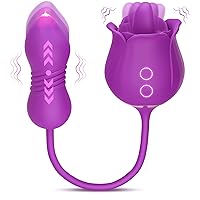 MOOLIGIRL Sex Toy Dildo Vibrator for Women - 3 in1 Rose Sex Toys Clitoral Tongue Licking Thrusting G Spot Vibrators with 9 Modes, Rose Adult Sex Toys Games, Clit Stimulator Anal Dildos for Man Couples