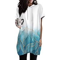 Going Out Tops for Women,Women's Short Sleeve Fashion Print Shirts Round Neck Slim Fit Casual Hoodies Tunic with Pockets