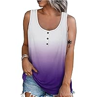 Tank Top for Women Summer Hawaiian Sleeveless Button Down Scoop Neck Blouse Fashion Gradient Printed Shirts