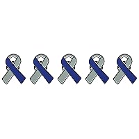 5 Pc Gray & Blue Type 1 Diabetes Awareness Quality Enamel Ribbon Pins With Clutch Clasp - 5 Pins - Show Your Support For Type 1 Diabetes Awareness