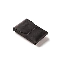 Slim Leather Card Holder for Men or Women, Carbon Black Minimalist Wallet, Small Money Organiser