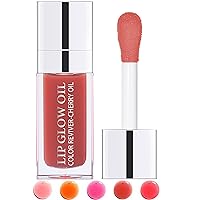 Plumping Lip Glow Oil,Hydrating Tinted Lip Oil Gloss,Glow Reviver Lip Oil,Long Lasting Moisturizing Clear Lip Plumper Oil Tint for Lip Care Dry Lip,Women's Day Makeup Gift for Women (#012 Rosewood)