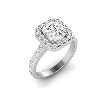 REAL-GEMS Unique Womens Ring White Gold 14k 3.05 CARAT Cushion Cut Halo Style Diamond G VS1 Lab Created Sizable