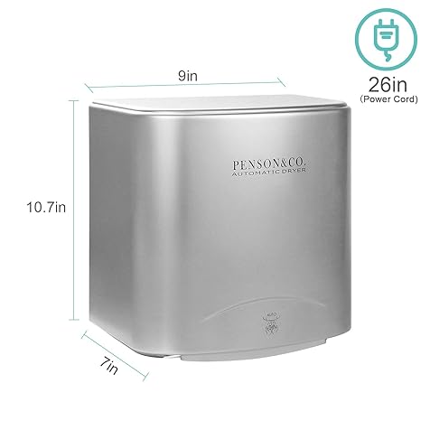 Automatic Commercial Hand Dryer for Bathroom High Speed 95m/s, Instant Heat & Dry, Super Quiet, Brushed Silver