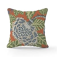 Pillow Cover Navy Blue Floral White Throw Pillow Covers Farmhouse Green and Orange Chinoiserie Pillow Cover Accent Farmhouse Decor Pillow for Patio Funiture Garden 22x22 in