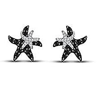 0.50 Ct Created Round Cut Black & White Diamond 925 Sterling Silver 14K White Gold Plated StarFish Stud Earring For Women's