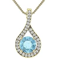 Round Cut Created Blue Topaz Infinity Pendant Necklace For Women's & Girl's 14K Yellow Gold Plated 925 Sterling Silver