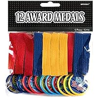 Premium Assorted Award Medals - (Pack of 12) - Stunning Red, Blue & Yellow Design - Perfect for Competitions, Sports, and Recognition Events