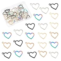 UNICRAFTALE 50pcs 5 Colors Heart Charm Hollow Heart Pendants Stainless Steel Dangle Love Charm for DIY Bracelet Earrings Jewelry Making
