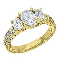 14k Yellow Gold 3-Stone Oval Antique Diamond Engagement Ring 1.50 Carats