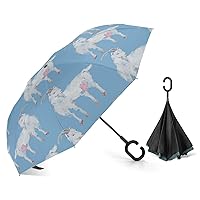 White Goat Inverted Umbrellas Automatic Open Windproof & Rainproof Car Umbrella Double Layer C-Shape Handle Free