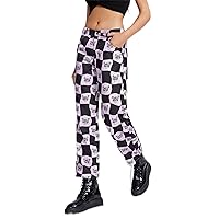 Women's Pants Figure and Checkered Print Straight Leg Pants Pant for Women