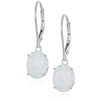 Amazon Collection 925 Sterling Silver 4.5 Cttw, 8 x 10mm Oval Gemstone Leverback Dangle Earrings, Birthstone Elegant Jewelry for Women