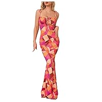 Women's Sexy Summer Floral Bodycon Maxi Dress 2024 Spaghetti Strap Sleeveless Boho Long Dresses
