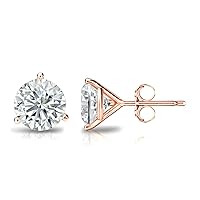 14k Gold 3-Prong Martini Round Diamond Men's Stud Earrings (1/4-2 ct, G-H, SI1-SI2) Push-Backs