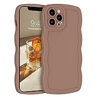 YINLAI Designed for iPhone 12 Pro Max Case 6.7-Inch, Soft Silicone Gel Rubber Phone Cover, Cute Curly Wave Frame Shape Slim TPU Bumper Women Girly Shockproof Protective Case, Khaki/Brown