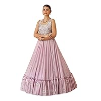 Fancy Girlish Indian Georgette Frill Gown Thread Embroidery & Sequin Diwali festival Long Dress 3083