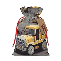 WSOIHFEC Construction Trucks Christmas Gift Bags with Drawstring Burlap Christmas Treat Bags Reusable Christmas Candy Bag Gift Wrapping Bag Party Favors Bags
