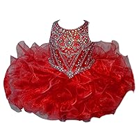Little Baby Girls' Halter Crystal Infant Miss National First Parents Infant Toddler Pageant Cupcake Dress